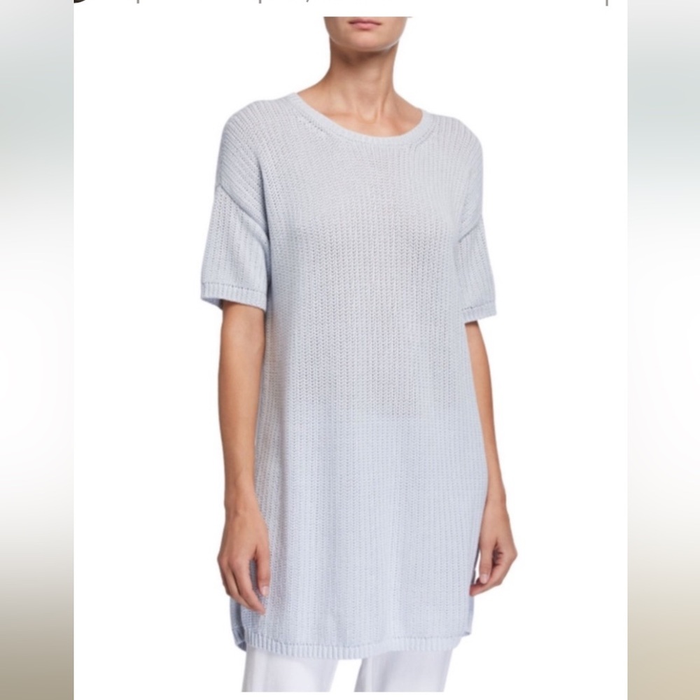 Eileen Fisher Gray Tunic with Ribbed Crew Neck